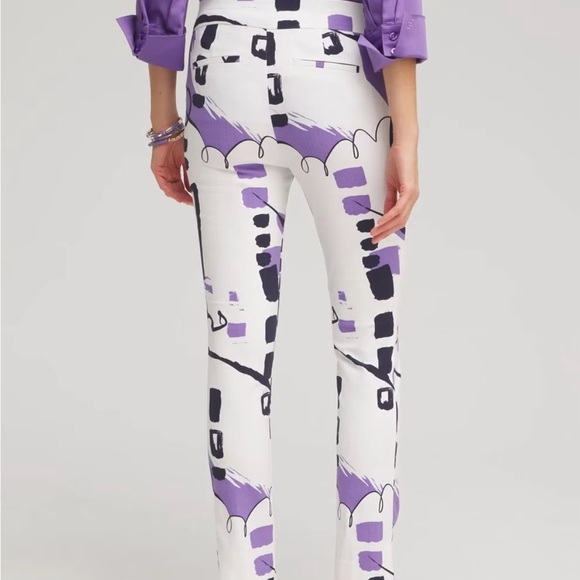 Chico's Abstract Purple and Black Cropped Pants and matching abstract top - Picture 2 of 11